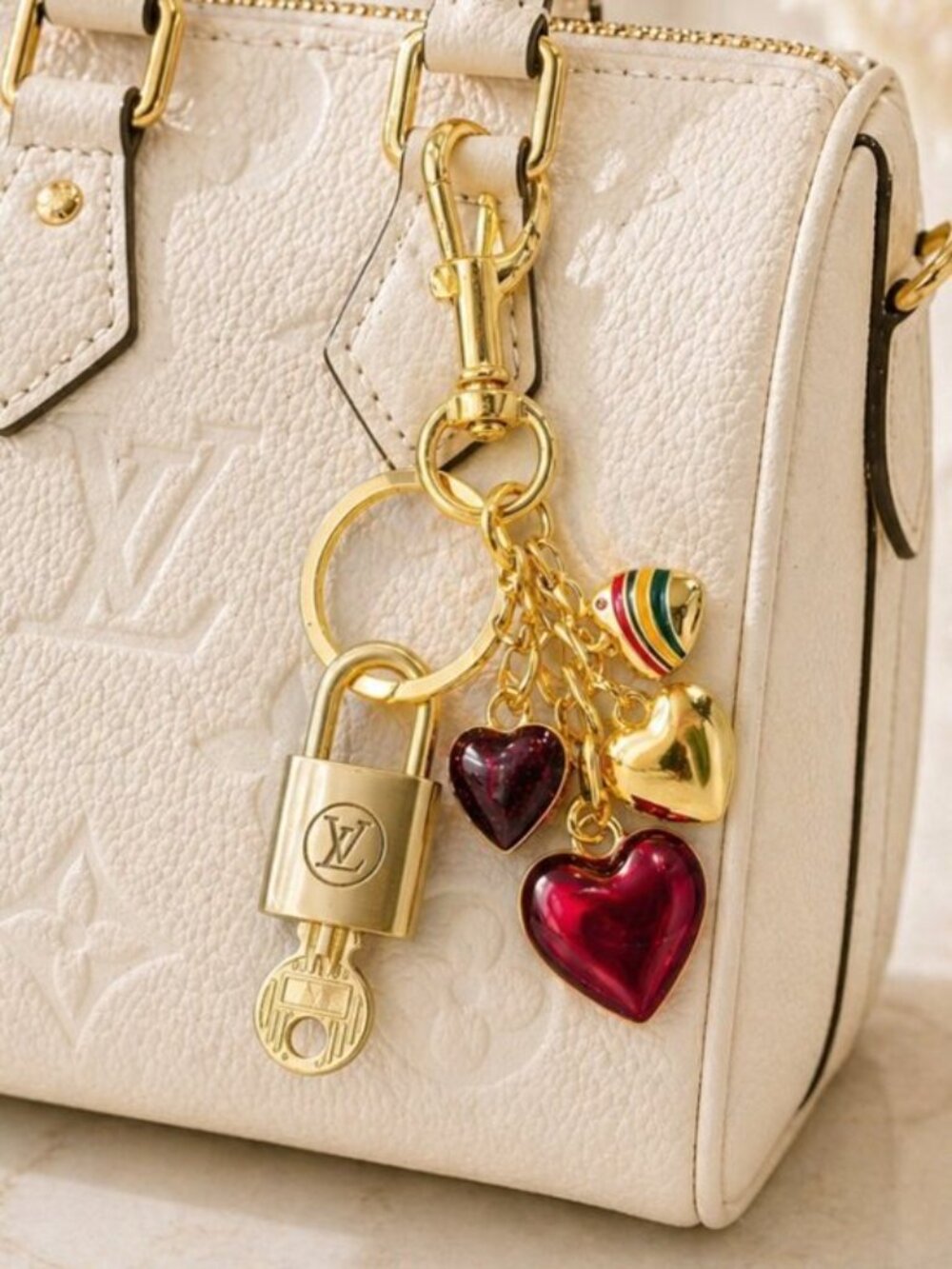 Authentic LV Gold Padlock 🔒Unbranded Heart Keychain Charm for Louis Vuitton Bag - Picture 2 of 8